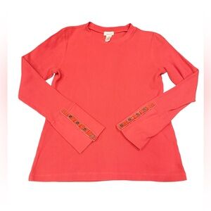 Womens Sundance Waffle Knit Thermal Top Size Large Coral Long Sleeve Button Cuff